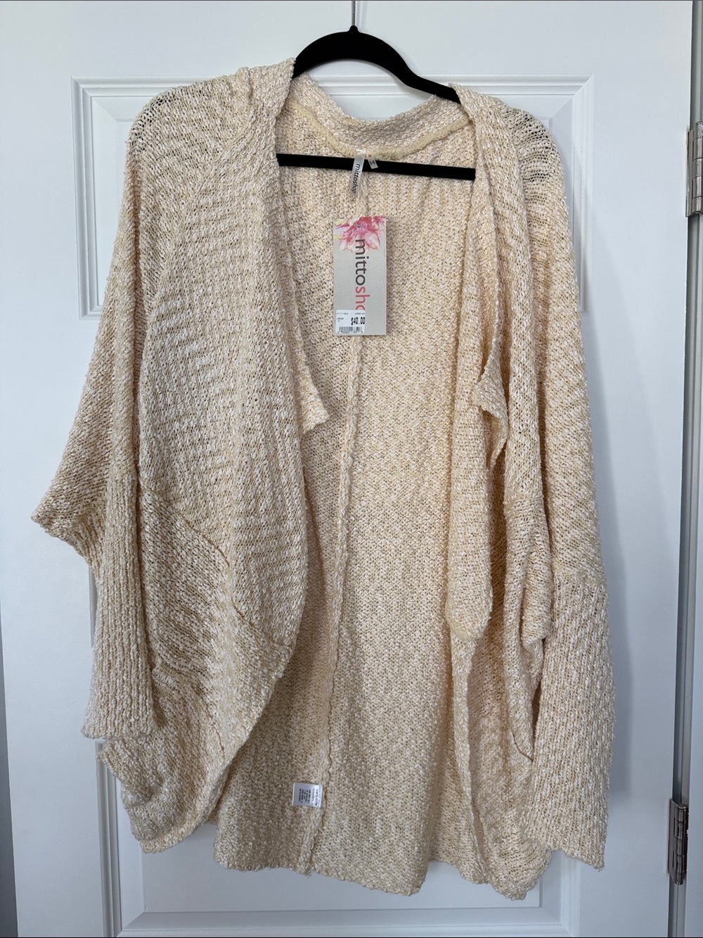 Mittenshop Cream Open-Front Knit Cardigan Sweater